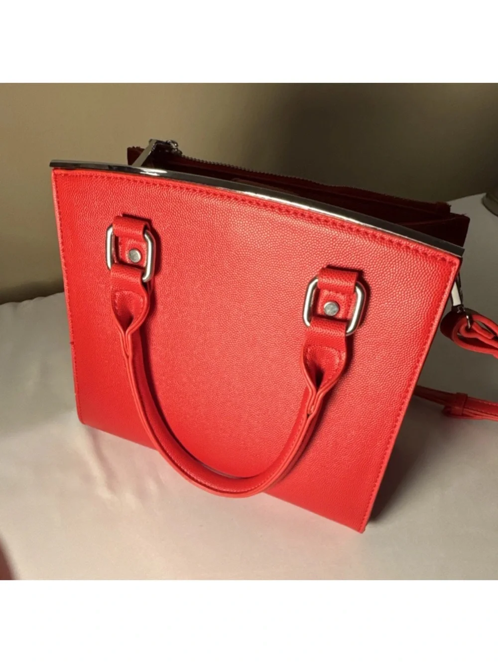 Miztique Red Structured Satchel‎ with Top Handles
